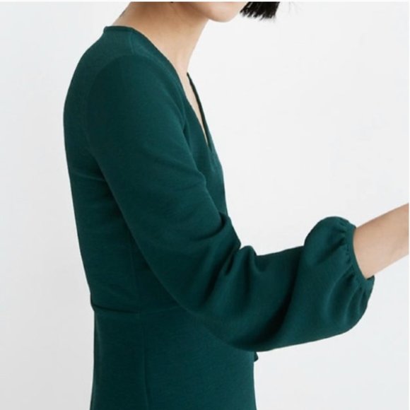 Madewell Long Sleeve Faux Wrap Dress Green Medium - Picture 2 of 7